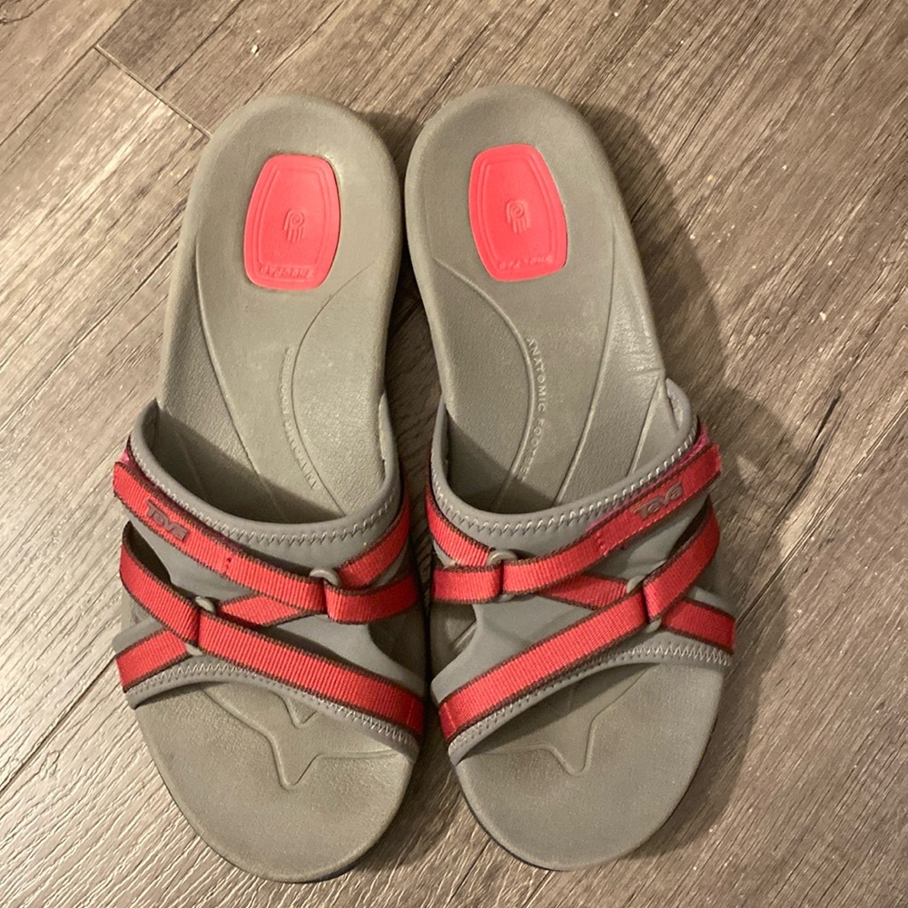 Teva Mush Purple Black Wedge Slip On Sandals Women Size 7